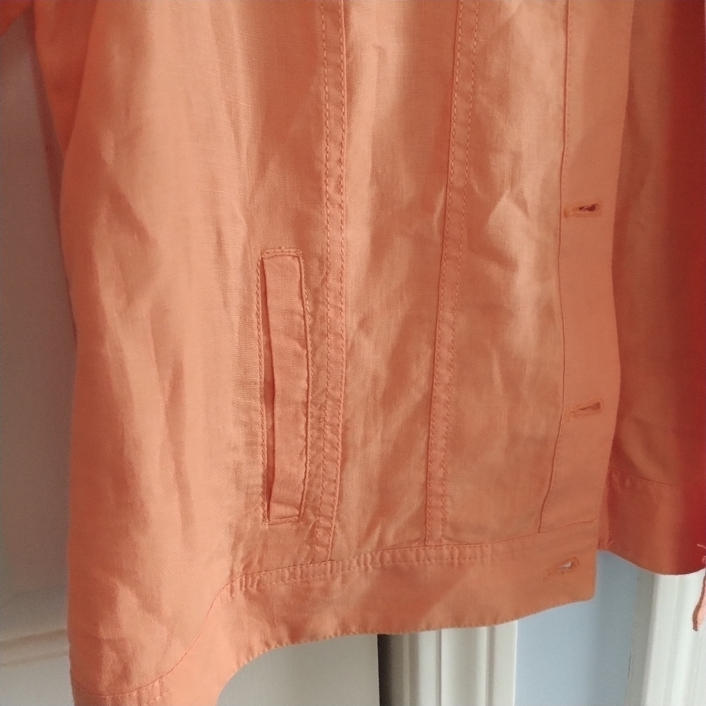 Chico's Soft Nectarine Linen Jacket M Chico's sz 2 - Picture 2 of 9